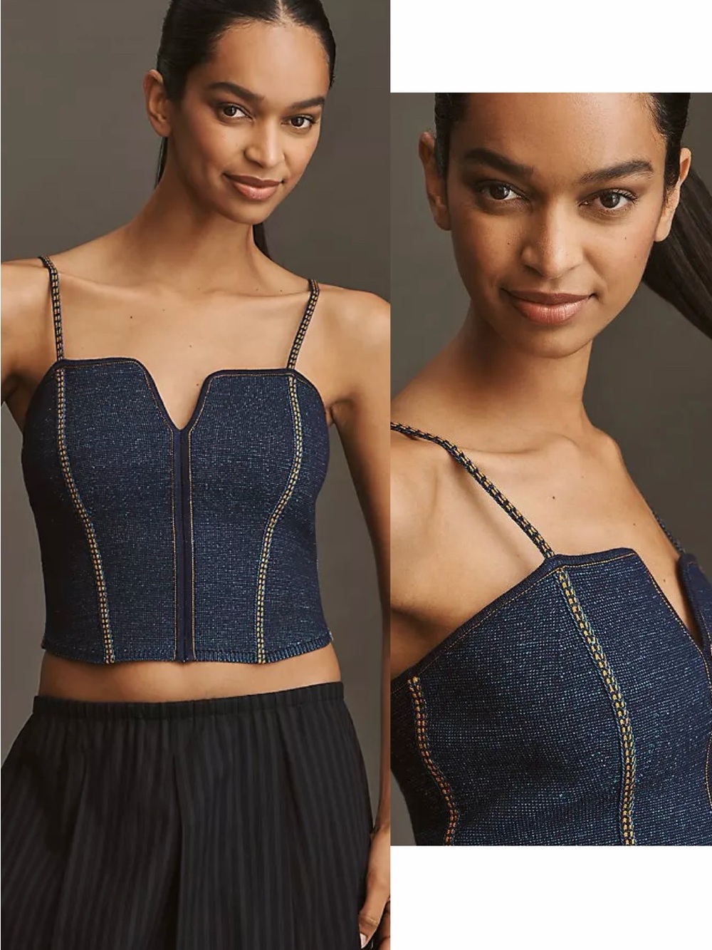 NWT Anthropologie Pilcro Denim Stretch Crop Corset Sweater Tank Top Women Large